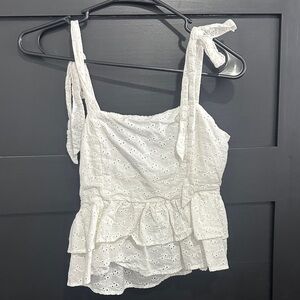 She + Sky White Eyelet Ruffle Blouse